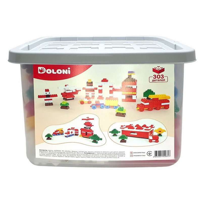 Дитячий блочний конструктор Doloni 013999/04 у пластиковому боксі, 303 деталі