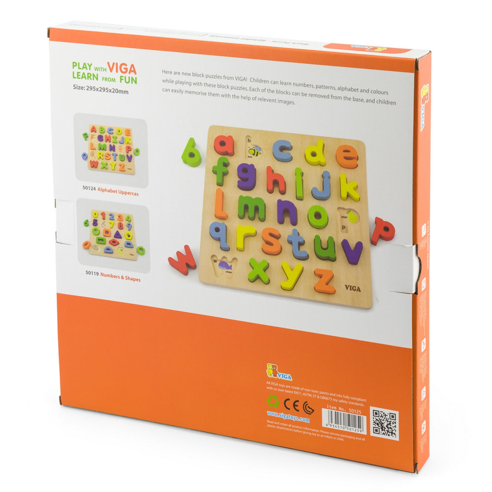 Деревянный пазл Английский алфавит Viga Toys 50125 строчные буквы 