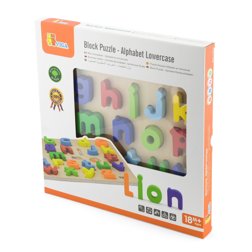 Деревянный пазл Английский алфавит Viga Toys 50125 строчные буквы 