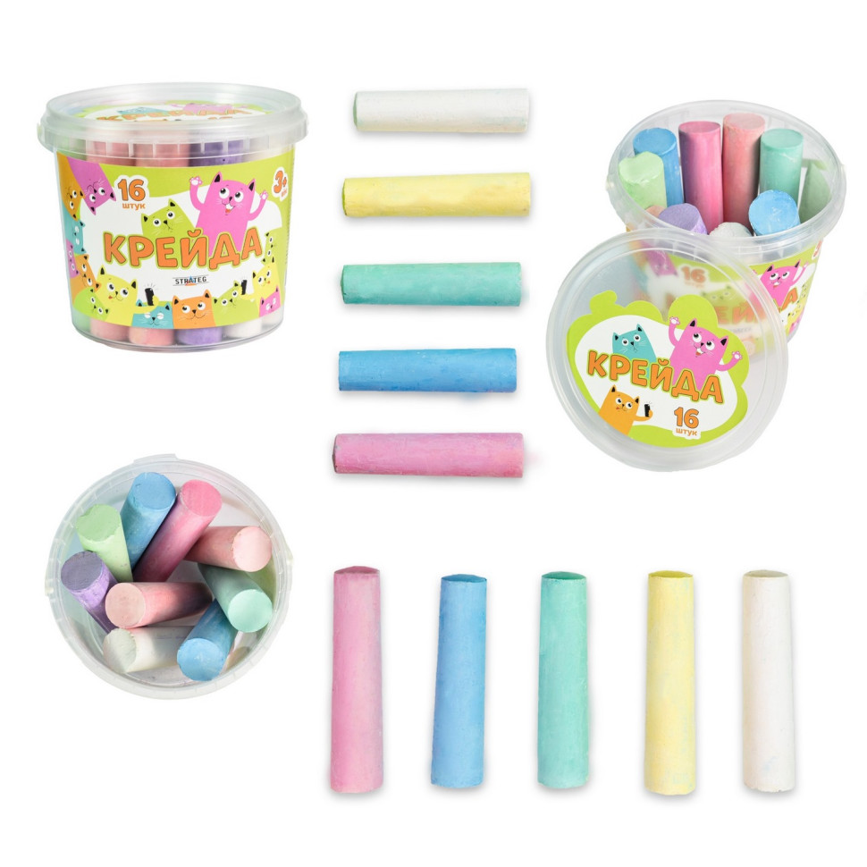 Мел для рисования на асфальте Strateg 50139ST 16 штук, разноцветные