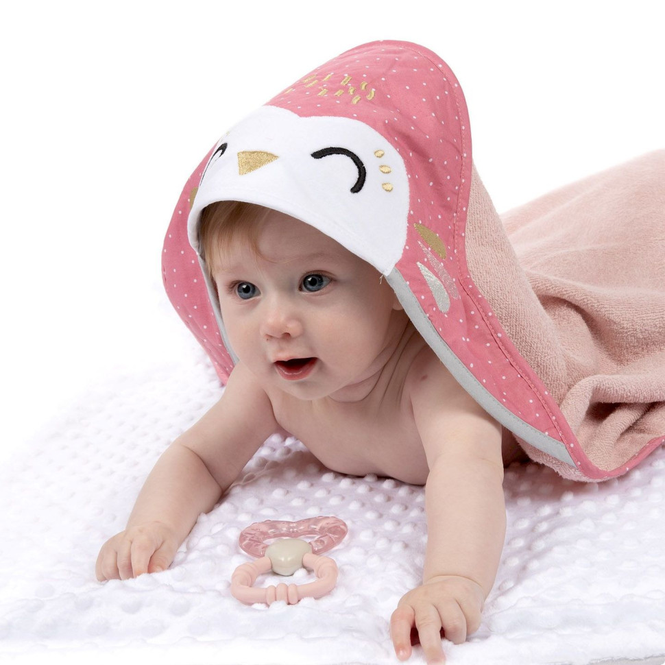 Дитячий рушник після купання Сова Canpol babies 26/801_pin з капюшоном 100x100 см