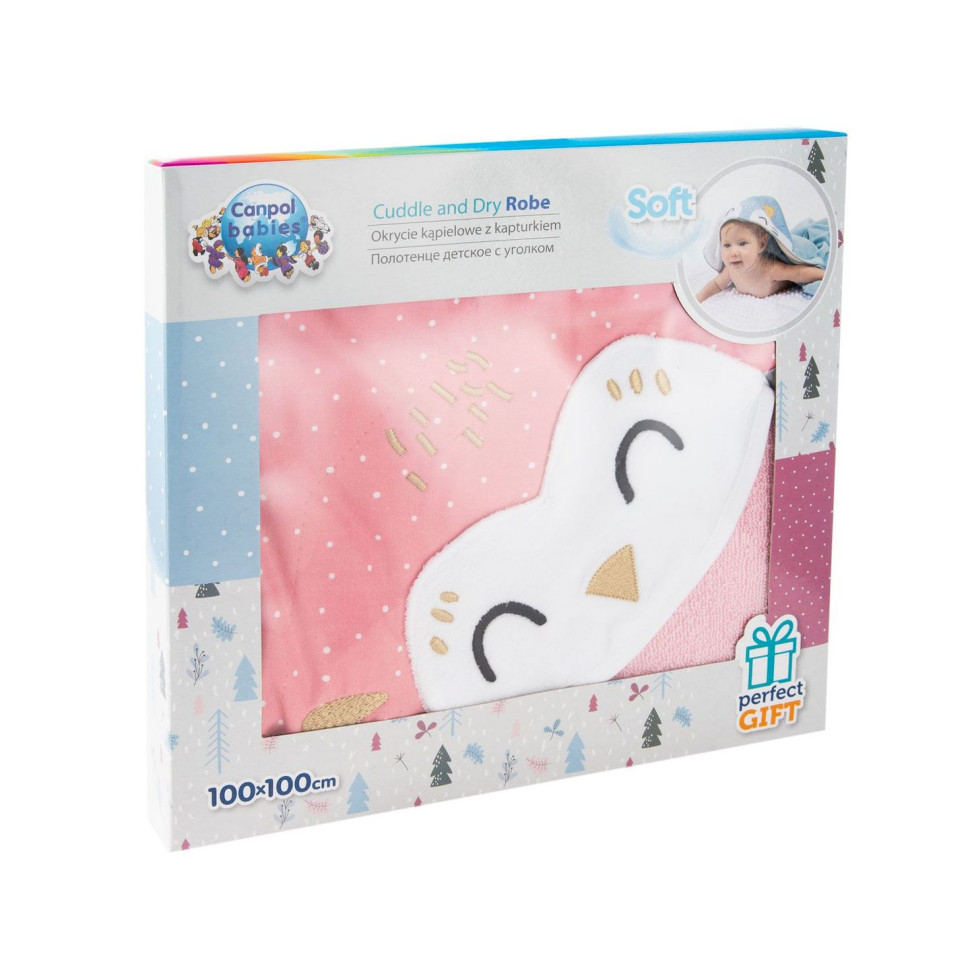 Дитячий рушник після купання Сова Canpol babies 26/801_pin з капюшоном 100x100 см