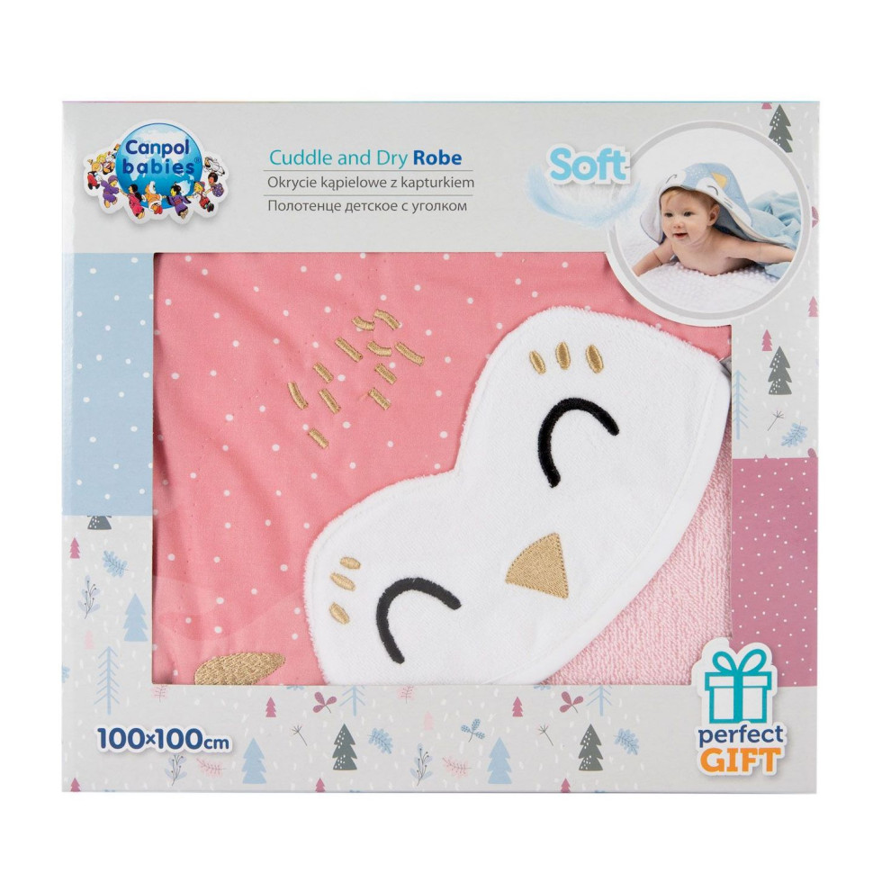 Дитячий рушник після купання Сова Canpol babies 26/801_pin з капюшоном 100x100 см