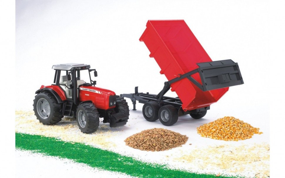 Машинки модельки Трактор игрушечный Massey Ferguson 7480 c прицепом, М1:16 02045