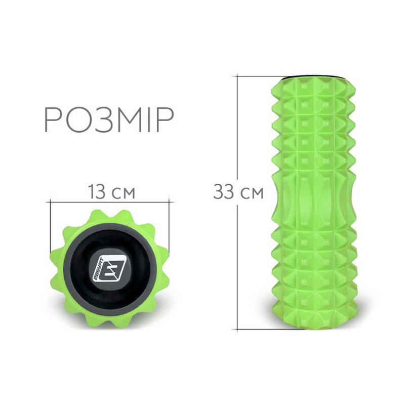Масажний ролик Grid Rolle 1.2 EasyFitr EF-2022a-GN 33 см, із заглушками з двох сторін, салатовий