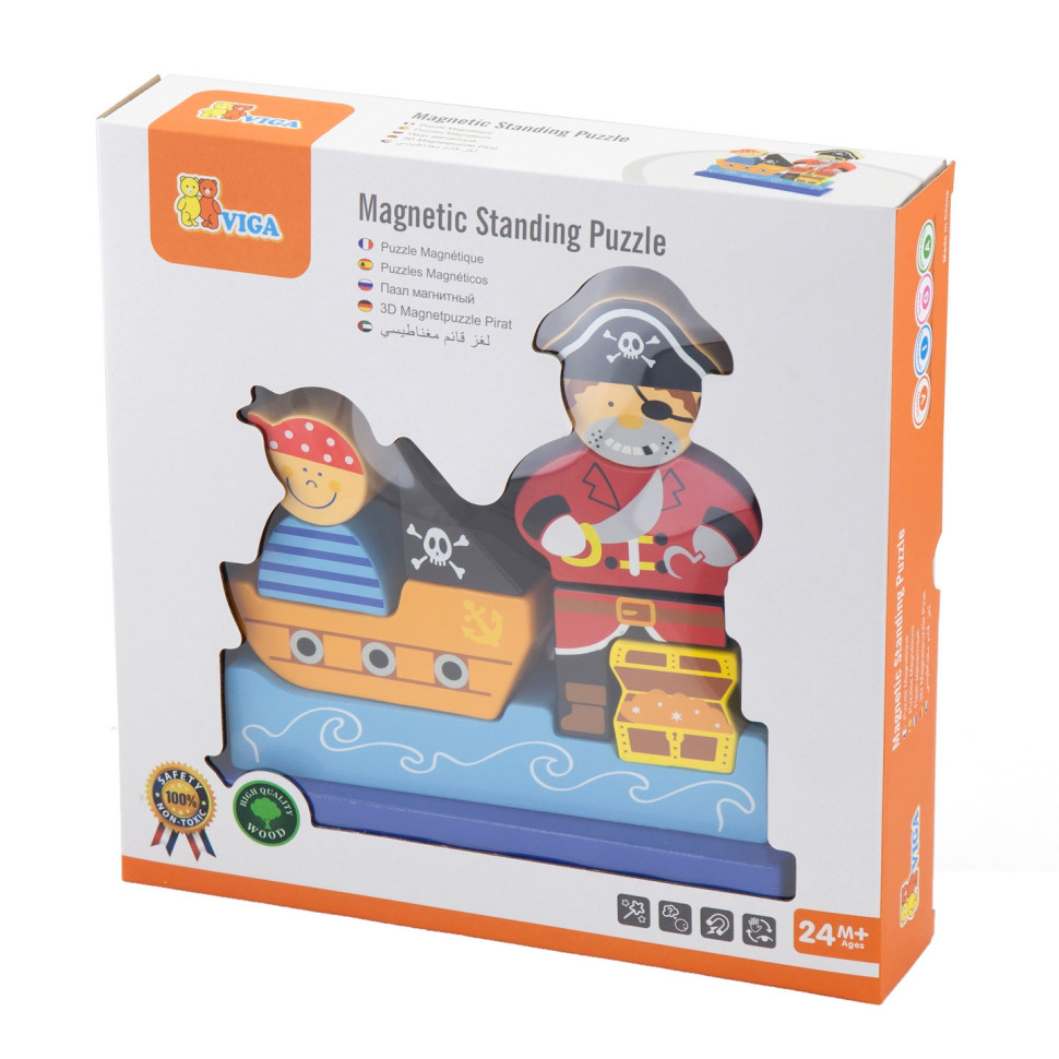 Магнітний дерев'яний пазл Пірат Viga Toys 50077, 10 деталей
