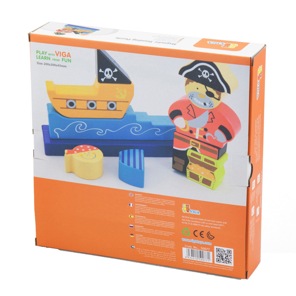 Магнітний дерев'яний пазл Пірат Viga Toys 50077, 10 деталей