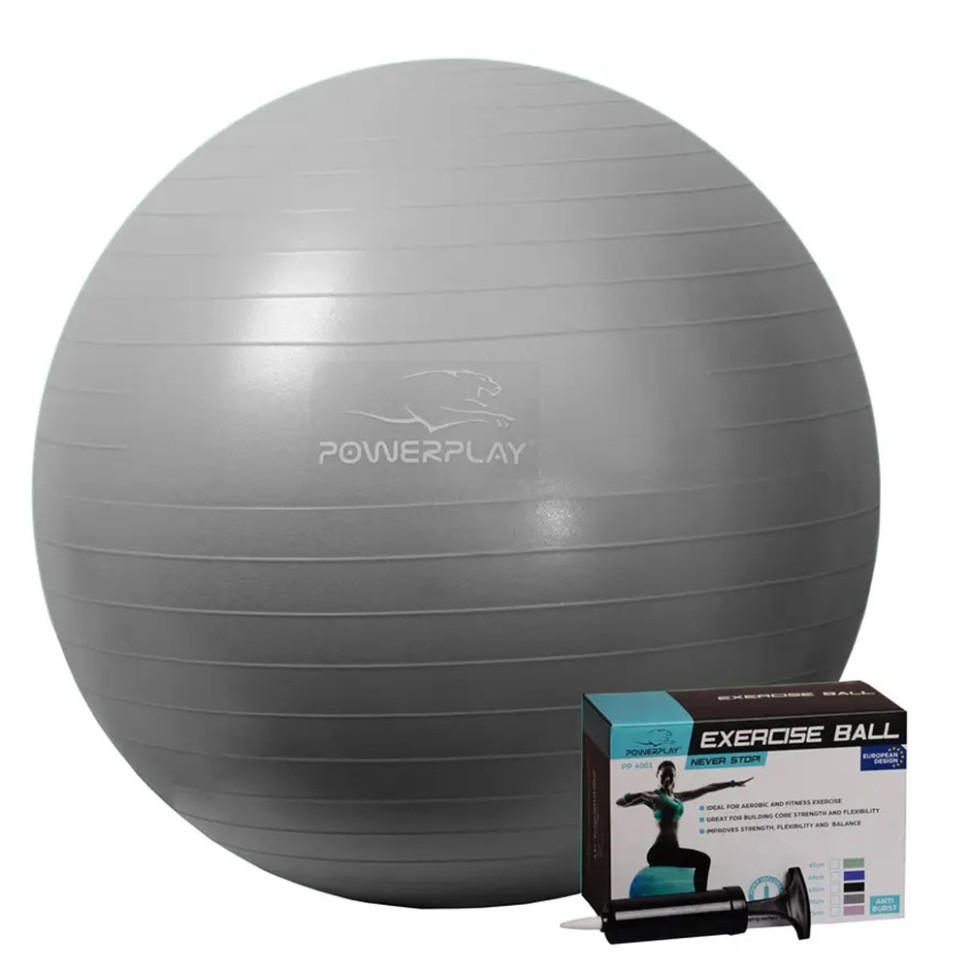 Мяч для фитнеса PowerPlay PP_4001_65_Grey, Серый, насос