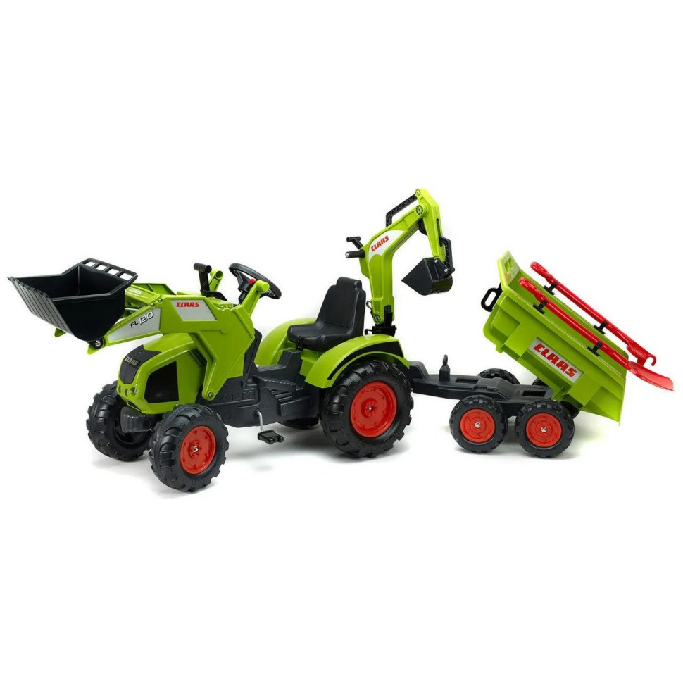 Детский трактор на педалях Falk 1010W CLAAS AXOS с прицепом, передним и задним ковшами