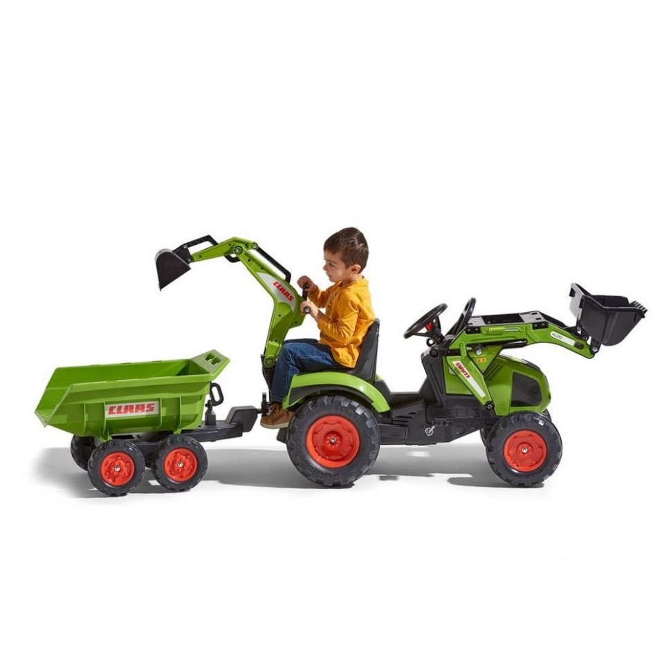 Детский трактор на педалях Falk 1010W CLAAS AXOS с прицепом, передним и задним ковшами