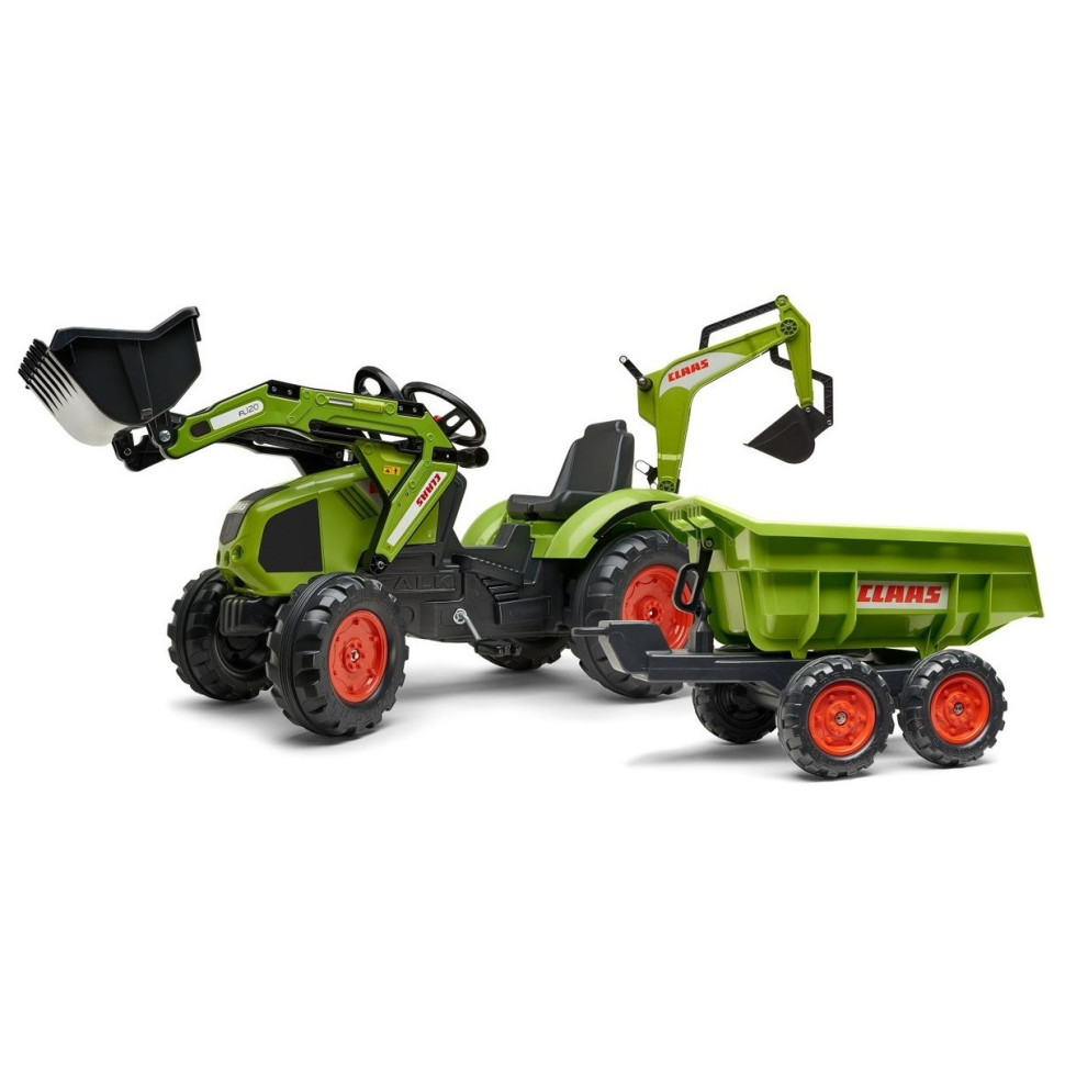 Детский трактор на педалях Falk 1010W CLAAS AXOS с прицепом, передним и задним ковшами