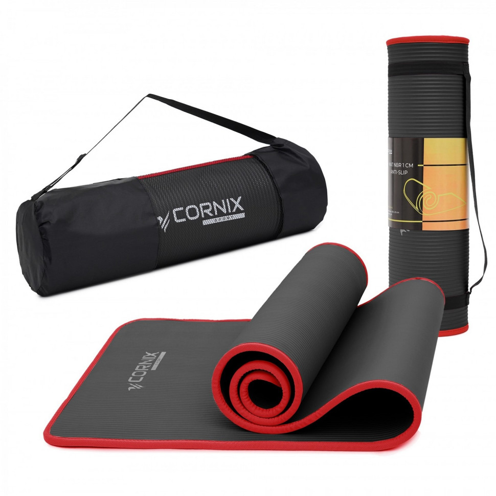 Килимок спортивний для йоги та фітнесу Cornix XR-0094, 183 x 61 x 1 см, Black/Red