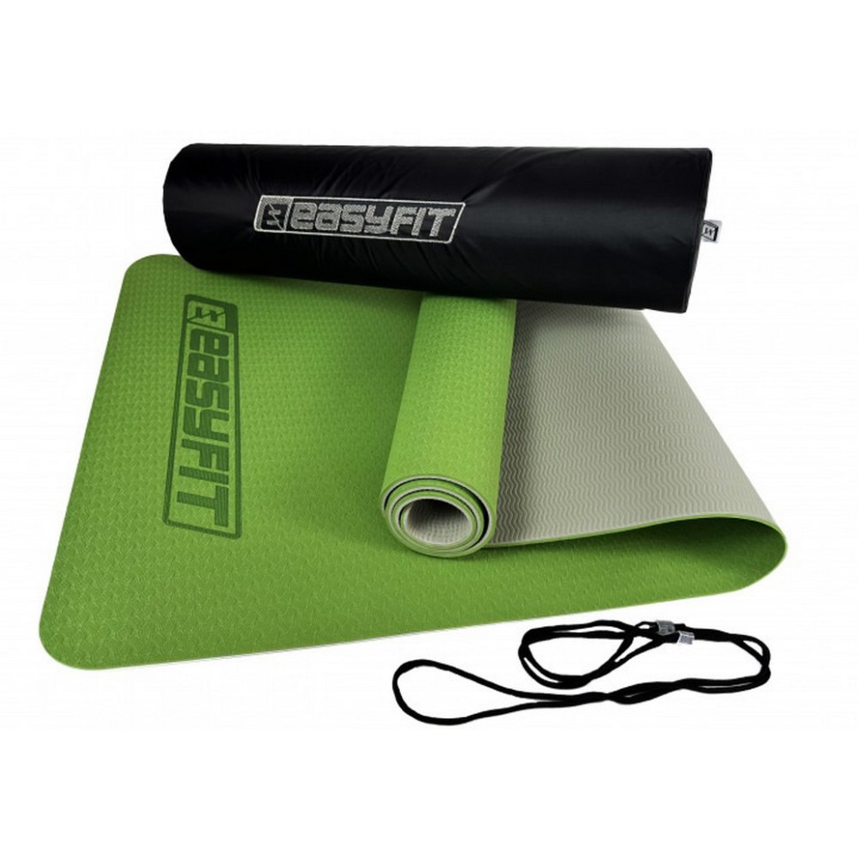 Килимок для йоги та фітнесу EasyFit EF-1924s-GNGY 6 мм, двошаровий
