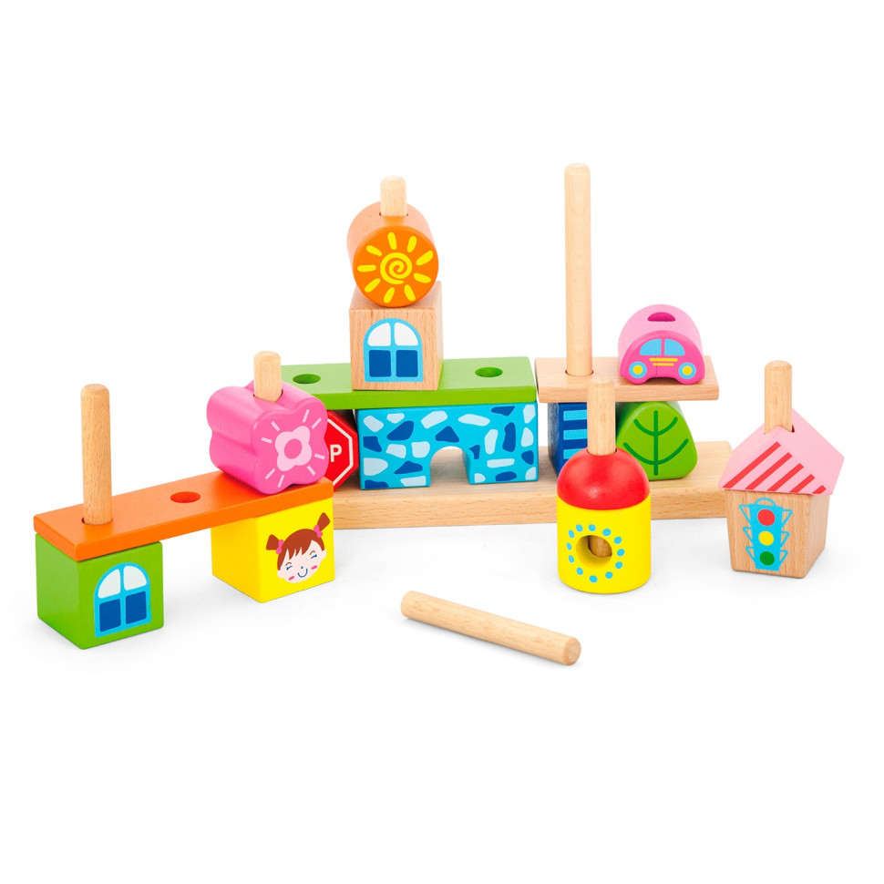 Дерев'яна пірамідка Містечко Viga Toys 50043, 14 блоків