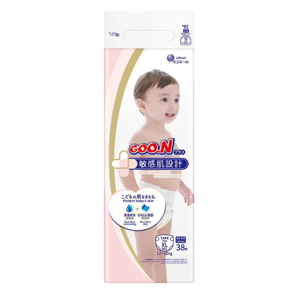 Подгузники для детей GOO.N Plus 21000630, 12-20 кг (размер XL, на липучках, унисекс, 38 шт)