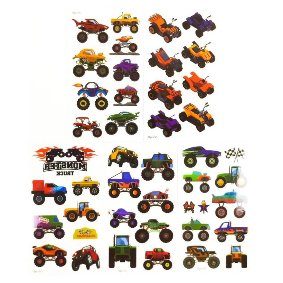 Набір дитячих тимчасових тату «Колеса-монстри №1» Fresh Tattoo set-5-kids-tatto-cars-1