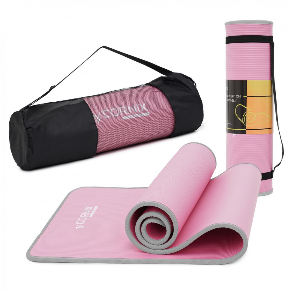 Килимок спортивний для йоги та фітнесу Сornix XR-0095, 183 x 61 x 1 см, Pink/Grey