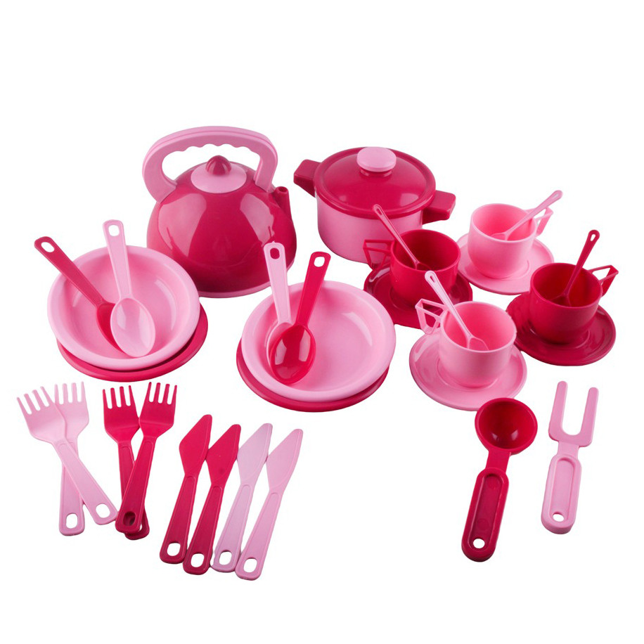 Детский игровой набор посуды ЮНИКА 70637(Pink) розовый 32 предмета, паяный пакет