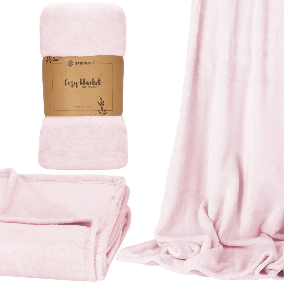 Плед-покрывало Extra Soft Springos HA7192 бело-розовый 200x220 см