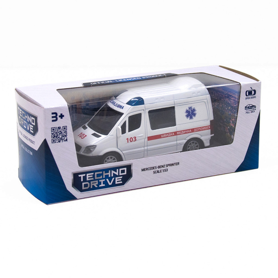 Автомодель дитяча Швидка допомога MERCEDES-BENZ SPRINTER TechnoDrive 250295 інерційна