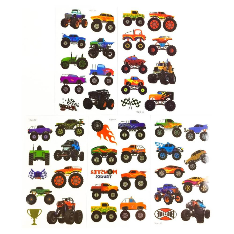 Набор детских временных тату «Колеса-монстры №2» Fresh Tattoo set-5-kids-tatto-cars-2