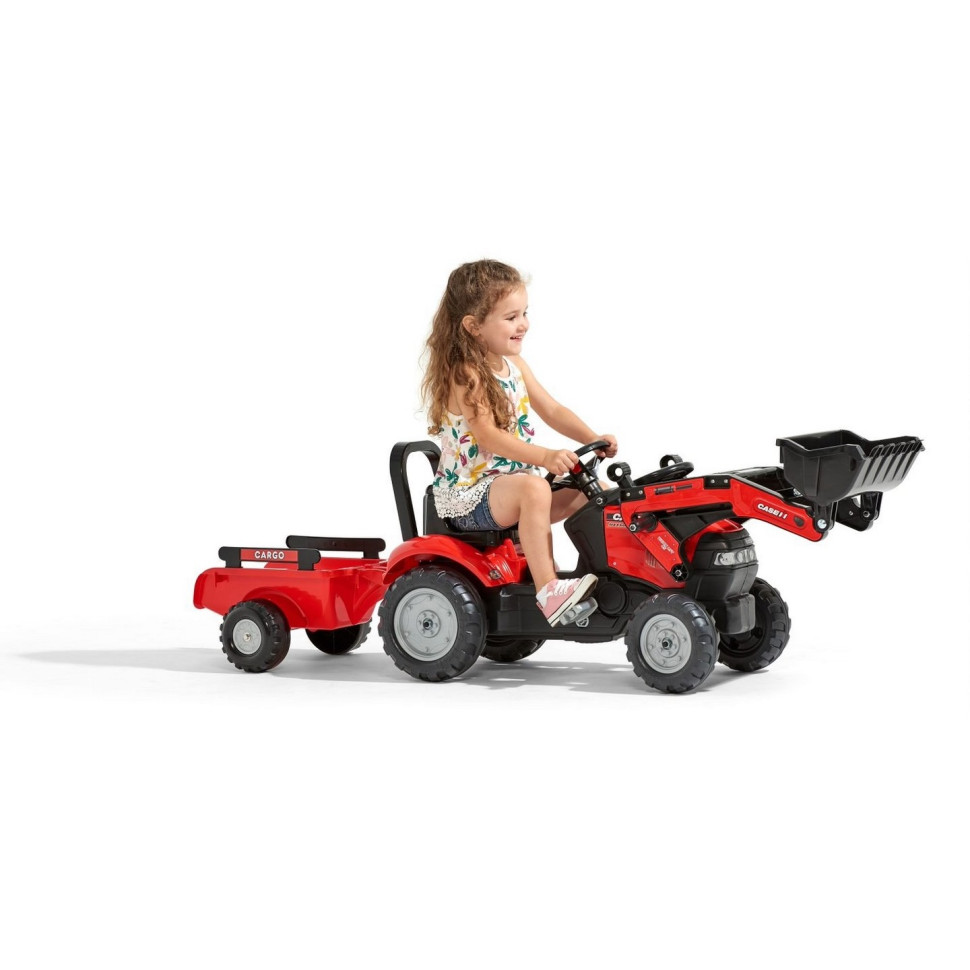 Детский трактор на педалях Falk 961AM CASE IH MAXXUM с прицепом и передним ковшом