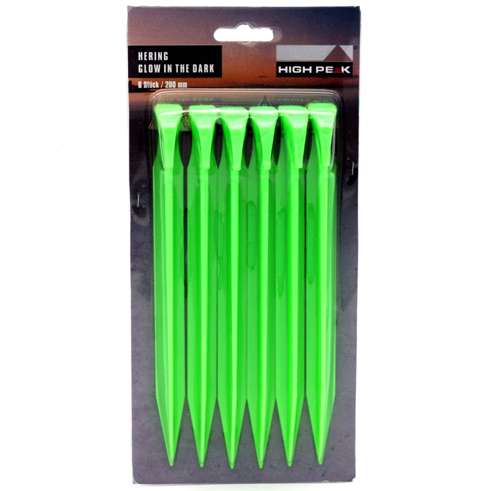 Кілочки Glow in the Dark ABS Peg High Peak 929003, 20 см 6 шт. Luminous Green (42202)
