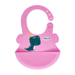 Слюнявчик силиконовый "Дино" Mega Zayka MGZ-0616(Soft-Pink) с карманом Слюнявчик силиконовый "Дино" Mega Zayka MGZ-0616(Soft-Pink) с карманом