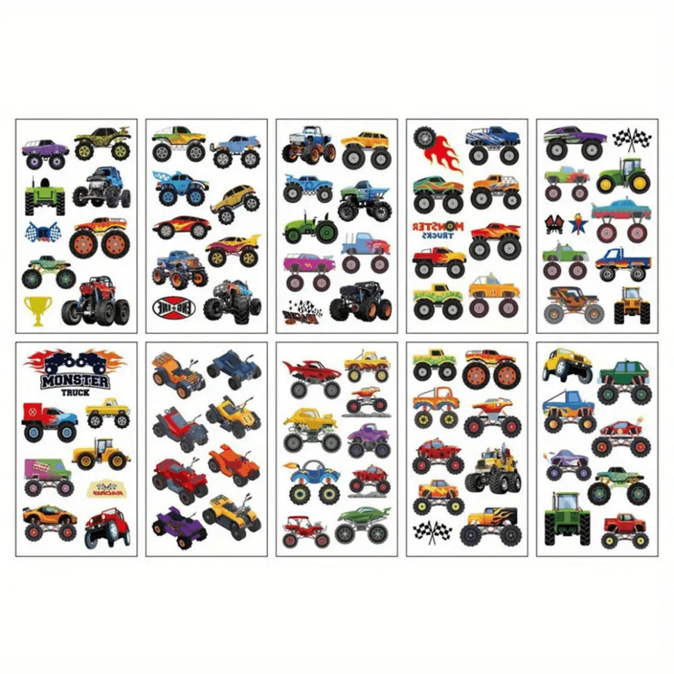 Набор детских временных тату «Колеса-монстры» Fresh Tattoo set-10-kids-tatto-cars