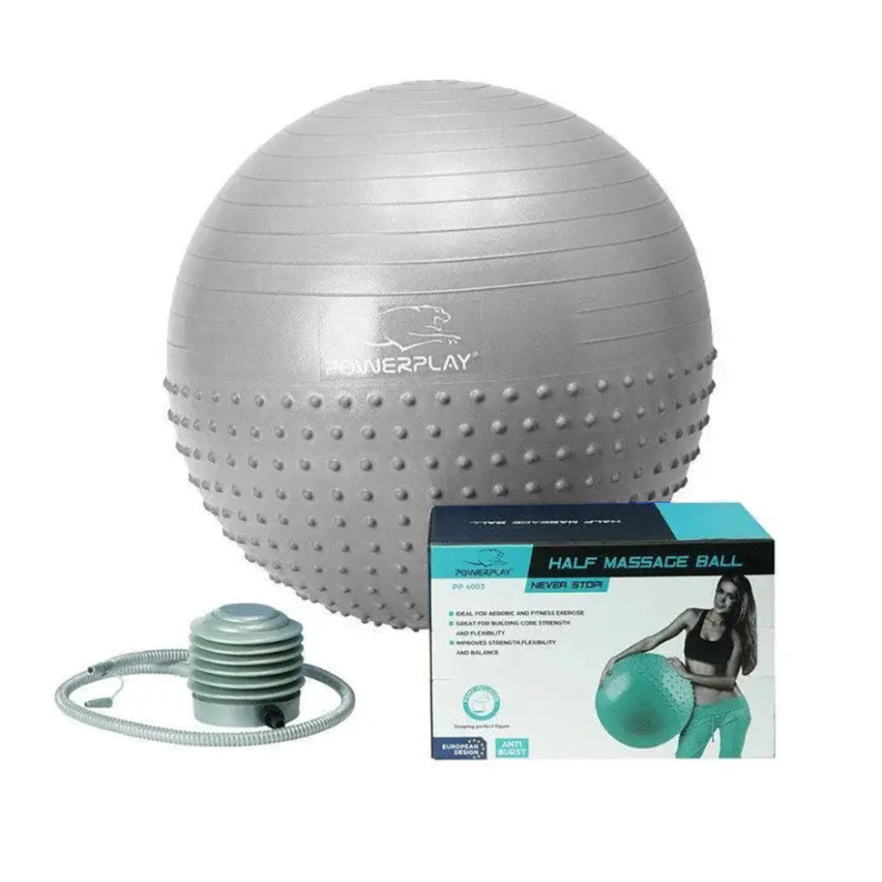 Мяч для фитнеса PowerPlay PP_4003_65cm_Light-grey, насос