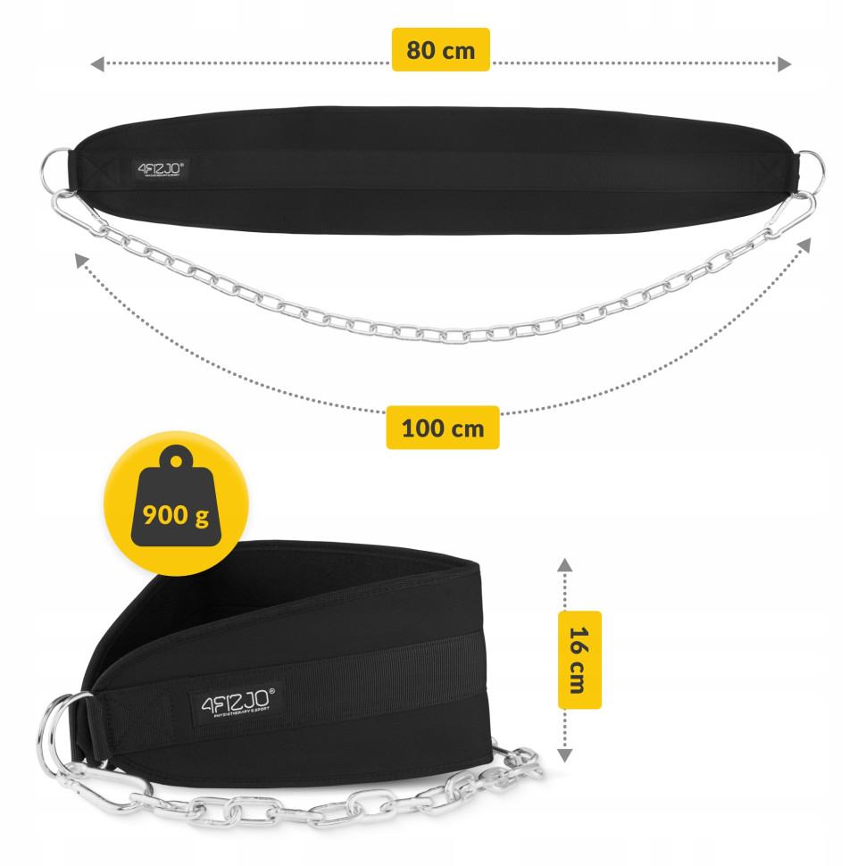 Пояс атлетический Dip Belt 4FIZJO P-5905973402262, 100 см черный