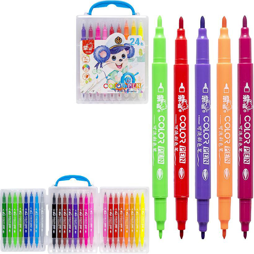 Набір двосторонніх фломастерів Bambi 249-24(Blue) у пластиковому боксі, 24 кольори