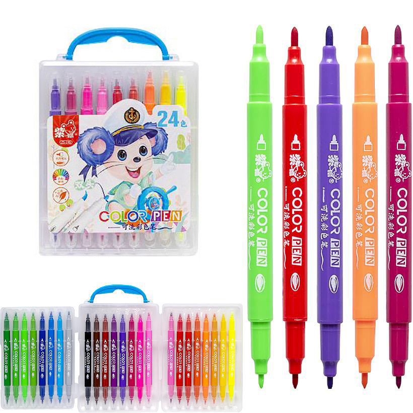 Набор двухсторонних фломастеров Bambi 249-24(Blue) в пластиковом боксе, 24 цвета