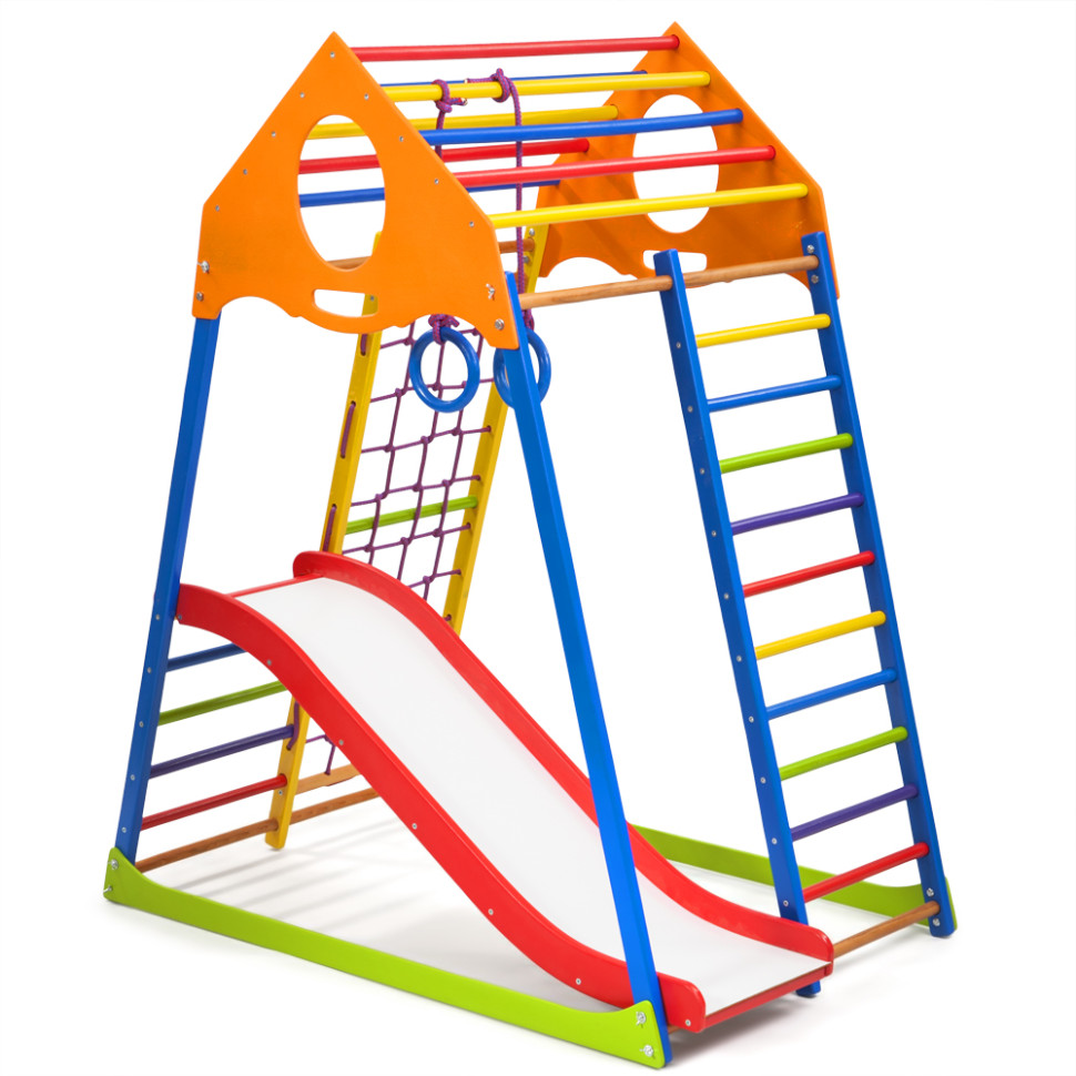 Дитячий спортивний комплекс SportBaby KindWood Color Plus 1 із гладіаторською сіткою