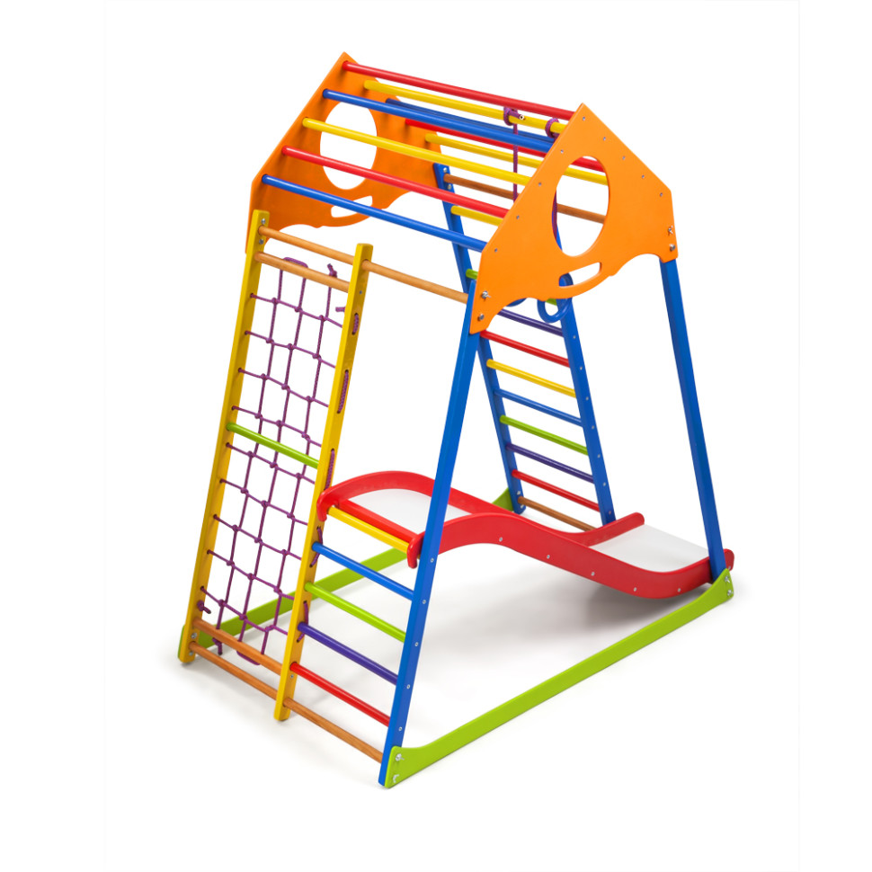 Дитячий спортивний комплекс SportBaby KindWood Color Plus 1 із гладіаторською сіткою