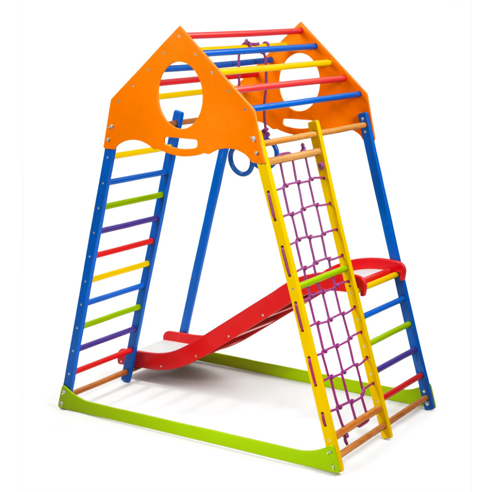 Дитячий спортивний комплекс SportBaby KindWood Color Plus 1 із гладіаторською сіткою