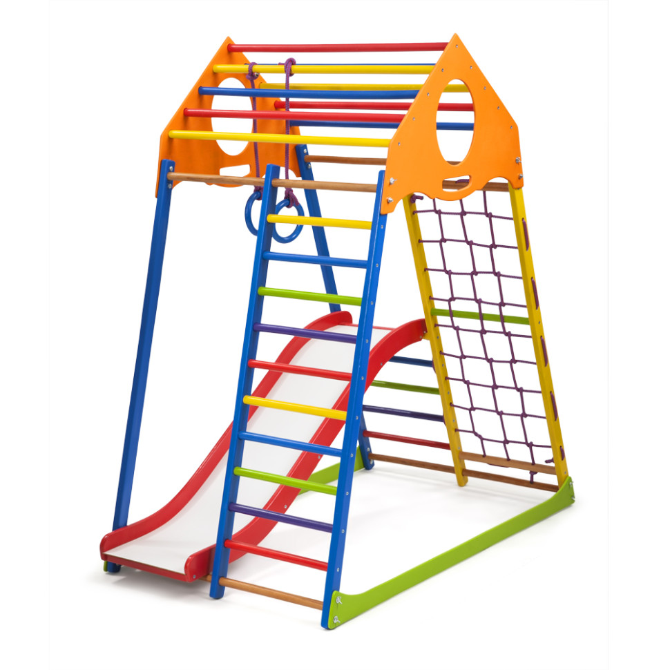 Дитячий спортивний комплекс SportBaby KindWood Color Plus 1 із гладіаторською сіткою