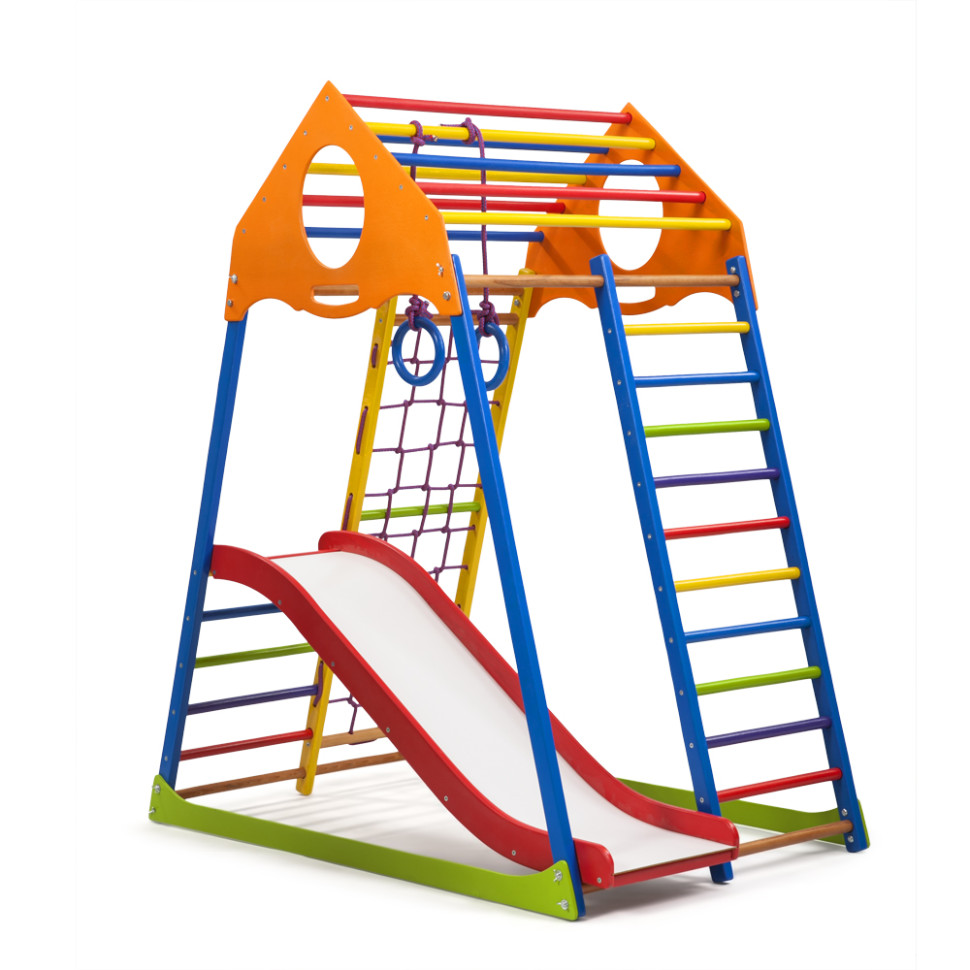Дитячий спортивний комплекс SportBaby KindWood Color Plus 1 із гладіаторською сіткою