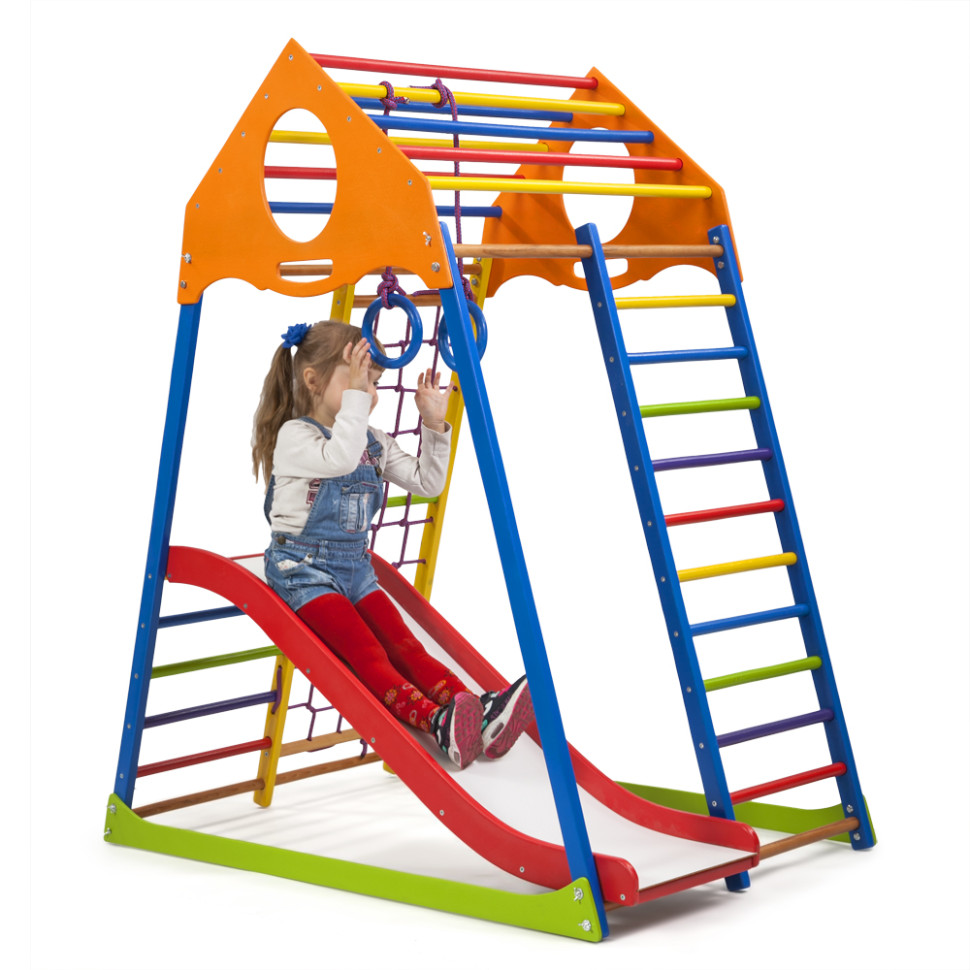 Дитячий спортивний комплекс SportBaby KindWood Color Plus 1 із гладіаторською сіткою