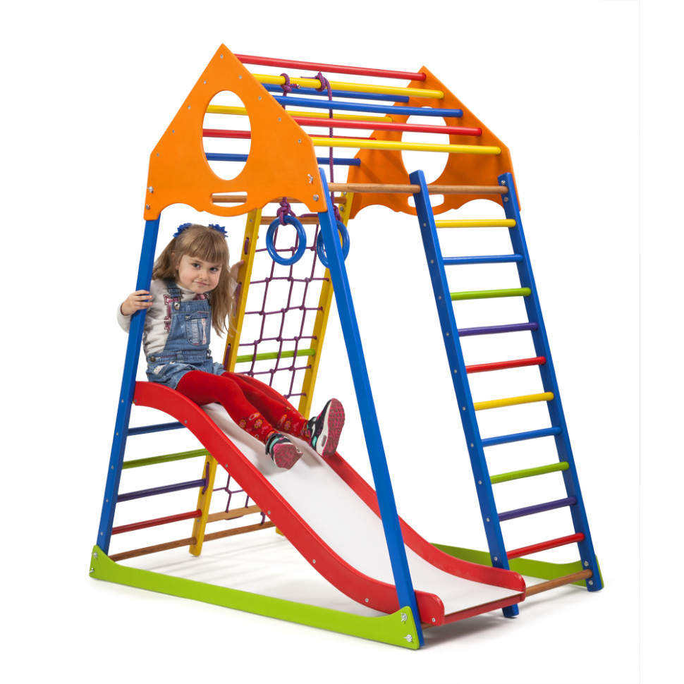 Дитячий спортивний комплекс SportBaby KindWood Color Plus 1 із гладіаторською сіткою
