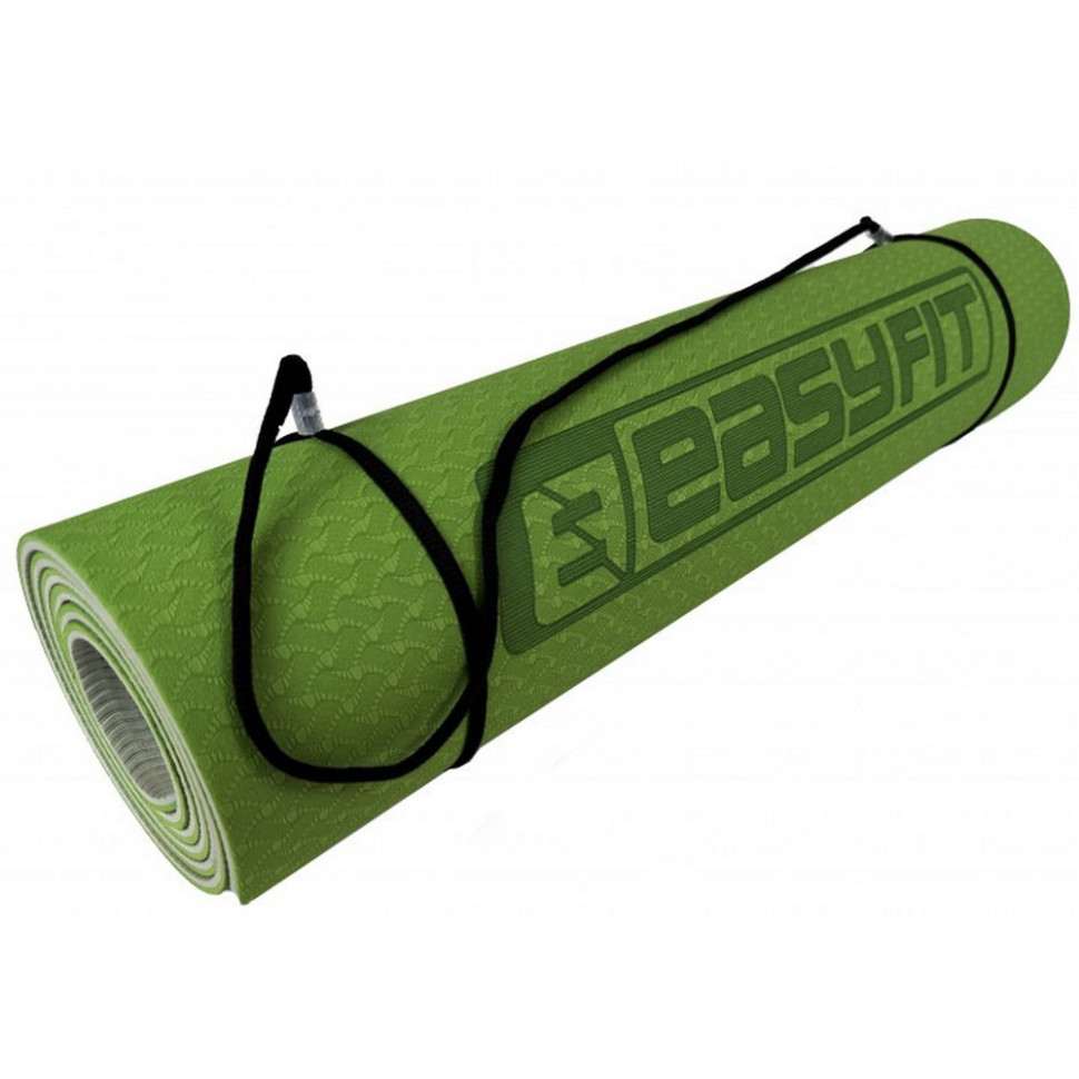 Килимок для йоги та фітнесу EasyFit EF-1924E-GNGY, TPE+TC 6 мм,, двошаровий + Чохол зелений з сірим