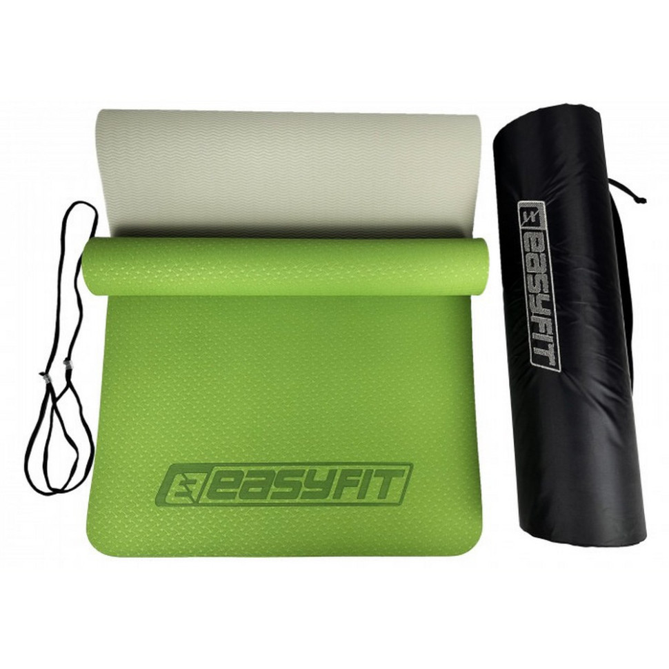 Килимок для йоги та фітнесу EasyFit EF-1924E-GNGY, TPE+TC 6 мм,, двошаровий + Чохол зелений з сірим