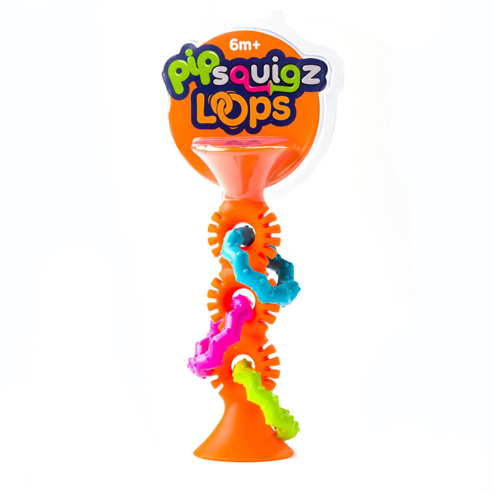 Прорізувач-брязкальце pipSquigz Loops Fat Brain Toys FA165-1 на присосках, помаранчевий