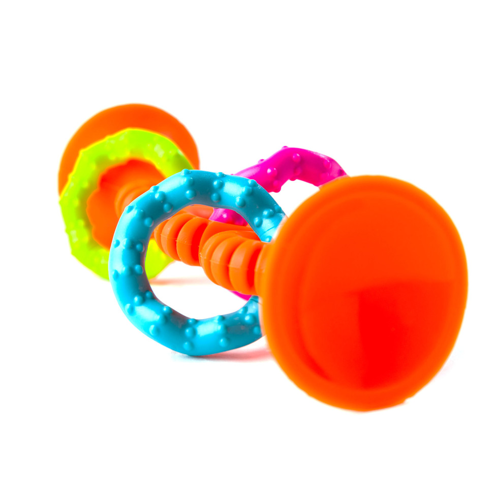 Прорізувач-брязкальце pipSquigz Loops Fat Brain Toys FA165-1 на присосках, помаранчевий