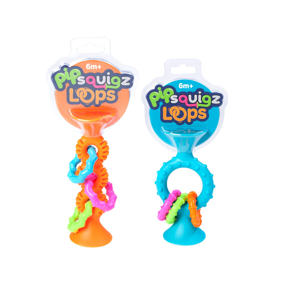 Прорізувач-брязкальце pipSquigz Loops Fat Brain Toys FA165-1 на присосках, помаранчевий