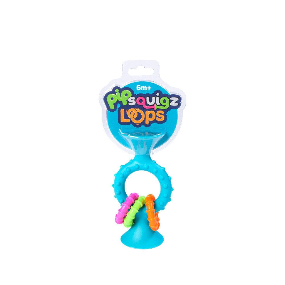 Прорізувач-брязкальце pipSquigz Loops Fat Brain Toys FA165-1 на присосках, помаранчевий