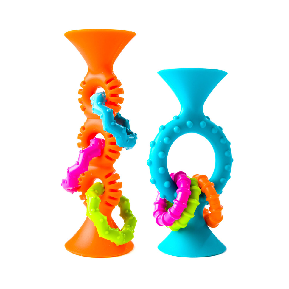 Прорізувач-брязкальце pipSquigz Loops Fat Brain Toys FA165-1 на присосках, помаранчевий