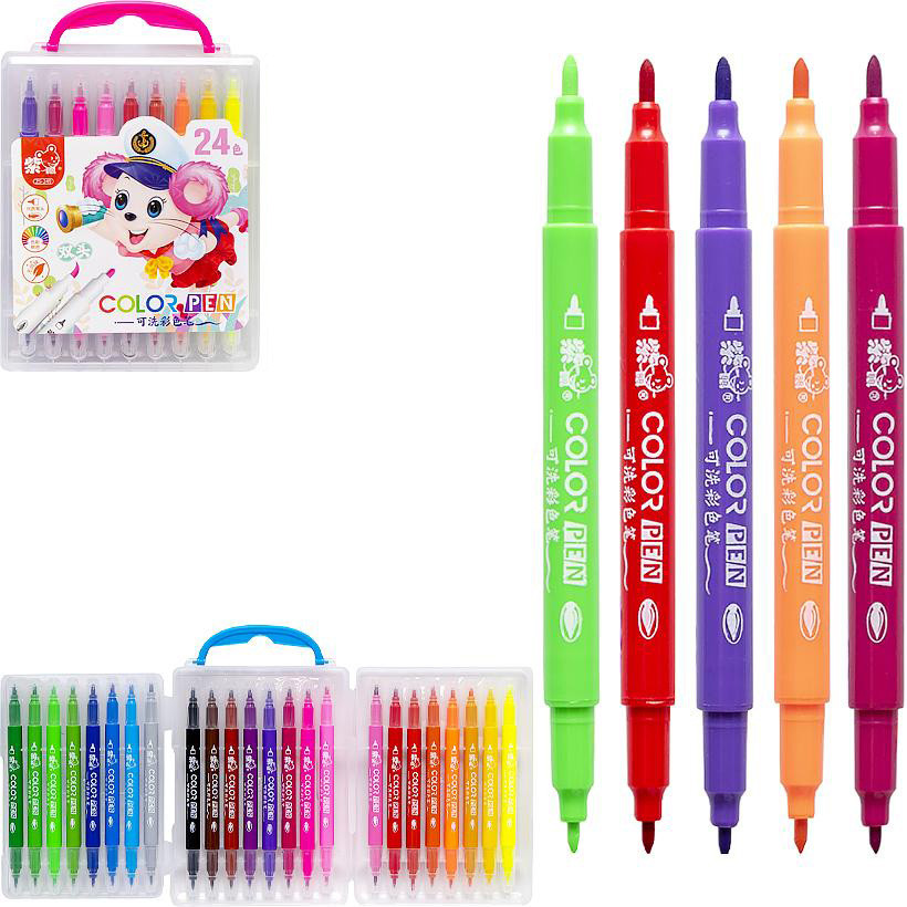 Набір двосторонніх фломастерів Bambi 249-24(Pink) у пластиковому боксі, 24 кольори