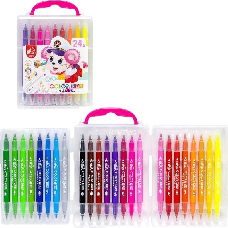 Набір двосторонніх фломастерів Bambi 249-24(Pink) у пластиковому боксі, 24 кольори