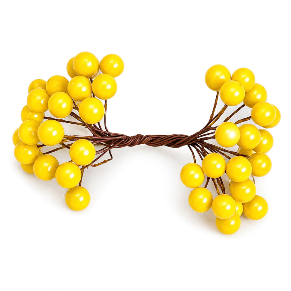 Декоративні ягоди на дроті Калина Bambi DBOW-Yellow жовтий, 12 мм, у пучку 40 ягідок